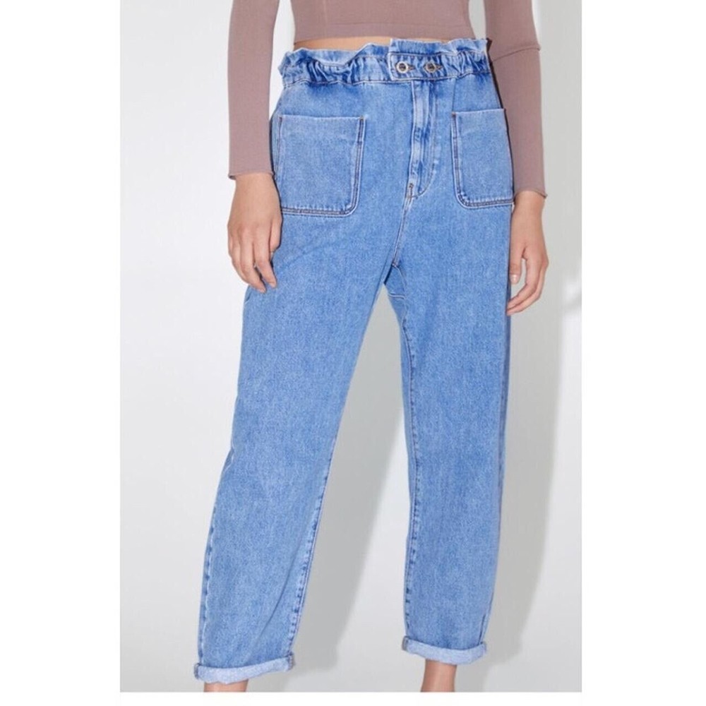 SOLD - ZARA BAGGY PAPERBAG JEANS | Slash Pockets | Size 6 - Picture 1 of 12